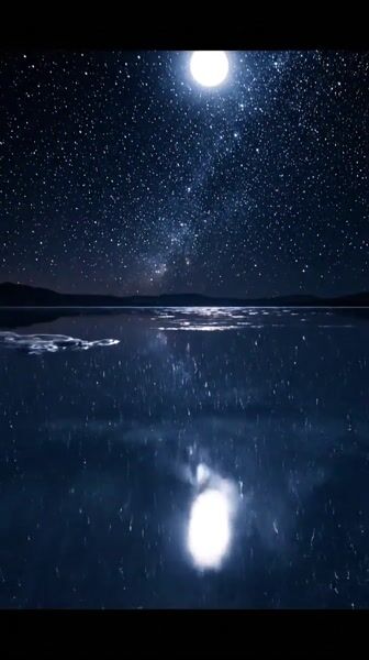 salt flat morphs into molten mirrored lake, glass surface swallowing stars